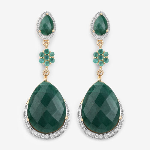 22.70 Carat Dyed Emerald and White Topaz .925 Sterling Silver Earrings Bids.com