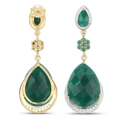 22.70 Carat Dyed Emerald and White Topaz .925 Sterling Silver Earrings Bids.com
