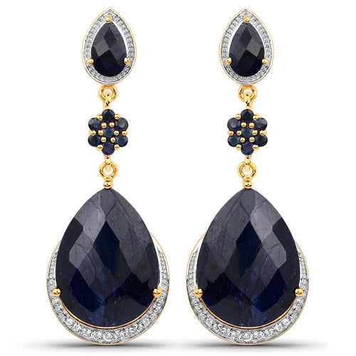 30.04 Carat Dyed Sapphire, Blue Sapphire and White Topaz .925 Sterling Silver Earrings Bids.com