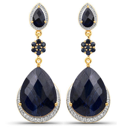 30.04 Carat Dyed Sapphire, Blue Sapphire and White Topaz .925 Sterling Silver Earrings Bids.com