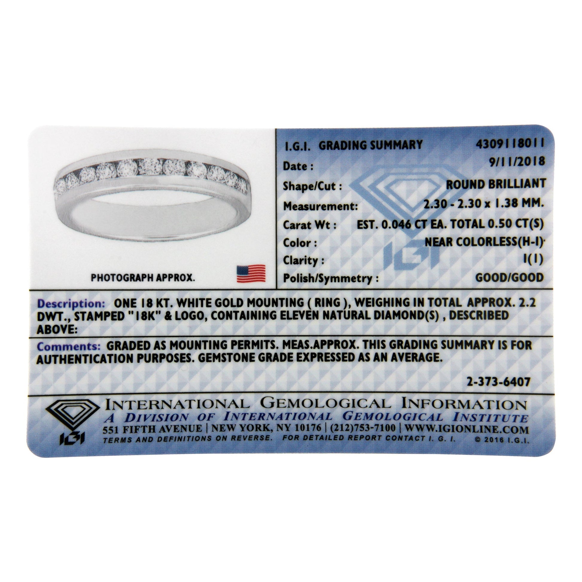 IGI Certified 1/2 Cttw Round Brilliant Cut Diamond 18K White Gold Channel Set Eternity Style Wedding Band Ring (H-I Color, I1-I2 Clarity) - Size 7 Bids.com