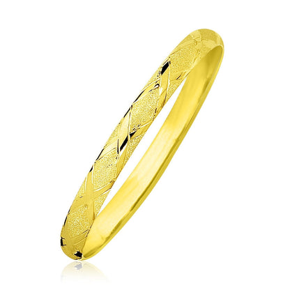 10k Yellow Gold Slender Diamond Pattern Textured Bangle Bids.com