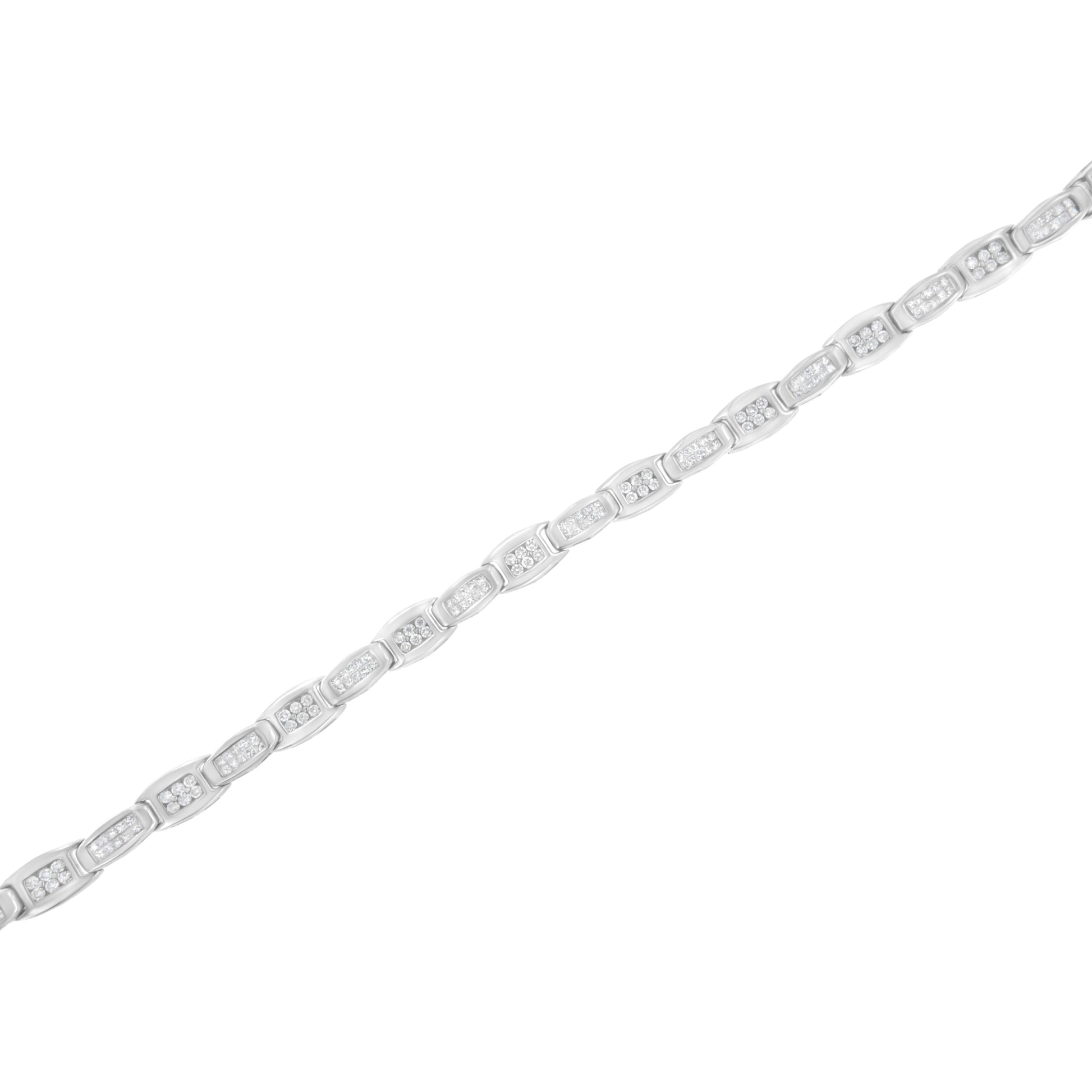 14K White Gold 2-1/2 Cttw Round-Brilliant & Baguette Cut Diamond 7" Alternating Flared Links Tennis Bracelet (H-I Color, SI1-SI2 Clarity) Bids.com