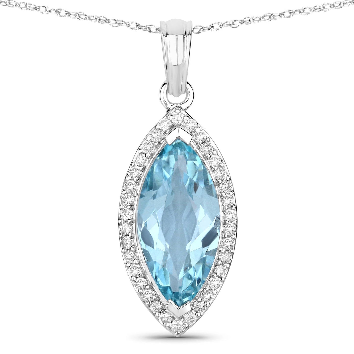 2.55 Carat Genuine Aquamarine and White Diamond 14K White Gold Pendant Bids.com
