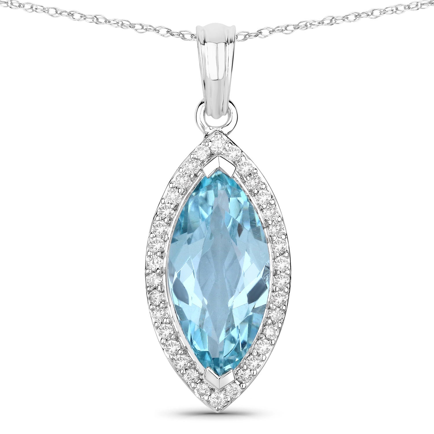 2.55 Carat Genuine Aquamarine and White Diamond 14K White Gold Pendant Bids.com