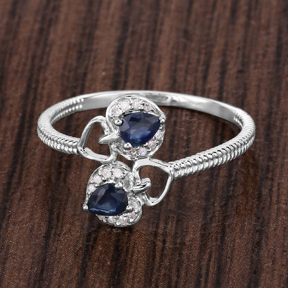 0.34 Carat Genuine Blue Sapphire and White Diamond 14K White Gold Ring Bids.com