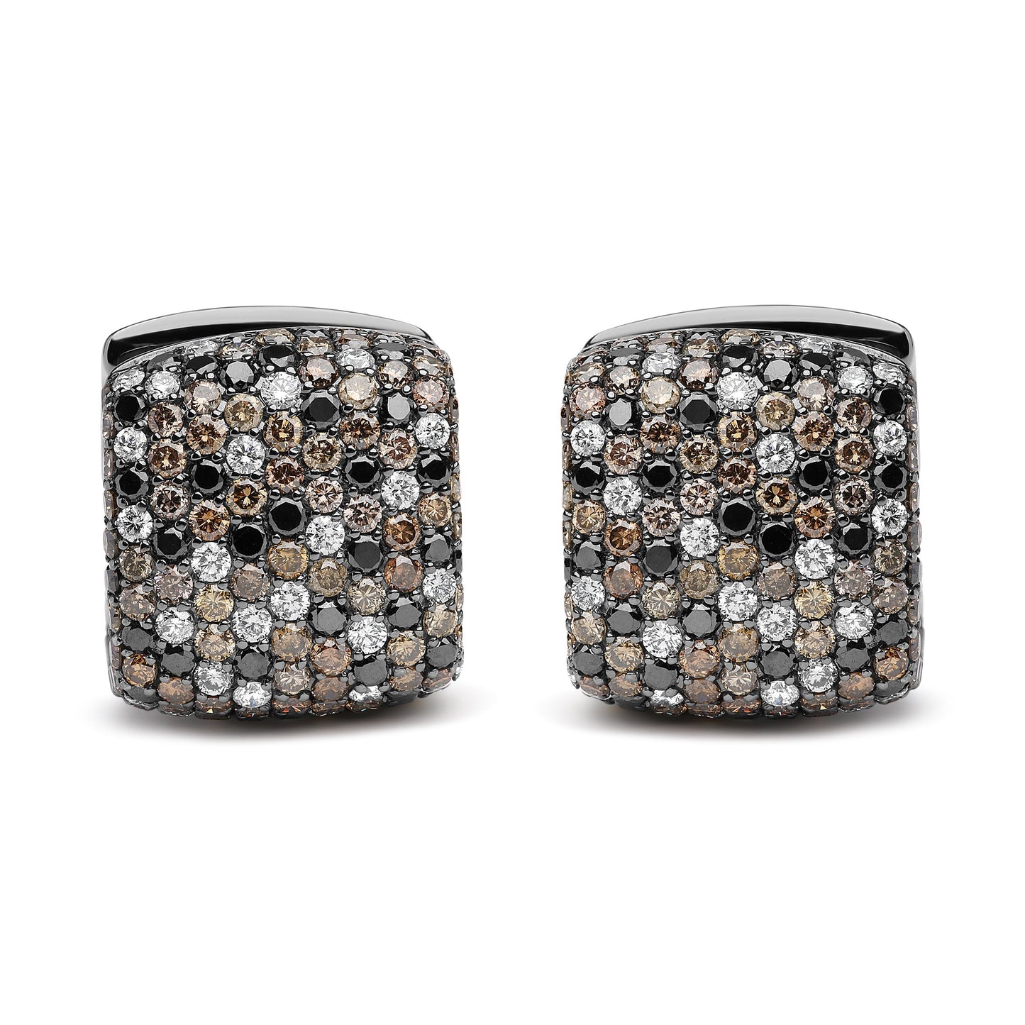 Black Rhodium Plated 18K White Gold 12 5/8 Cttw Multi Color Diamond Square Domed Huggie Hoop Earrings  (Brown, Black, G-H Color, SI1-SI2 Clarity) Bids.com