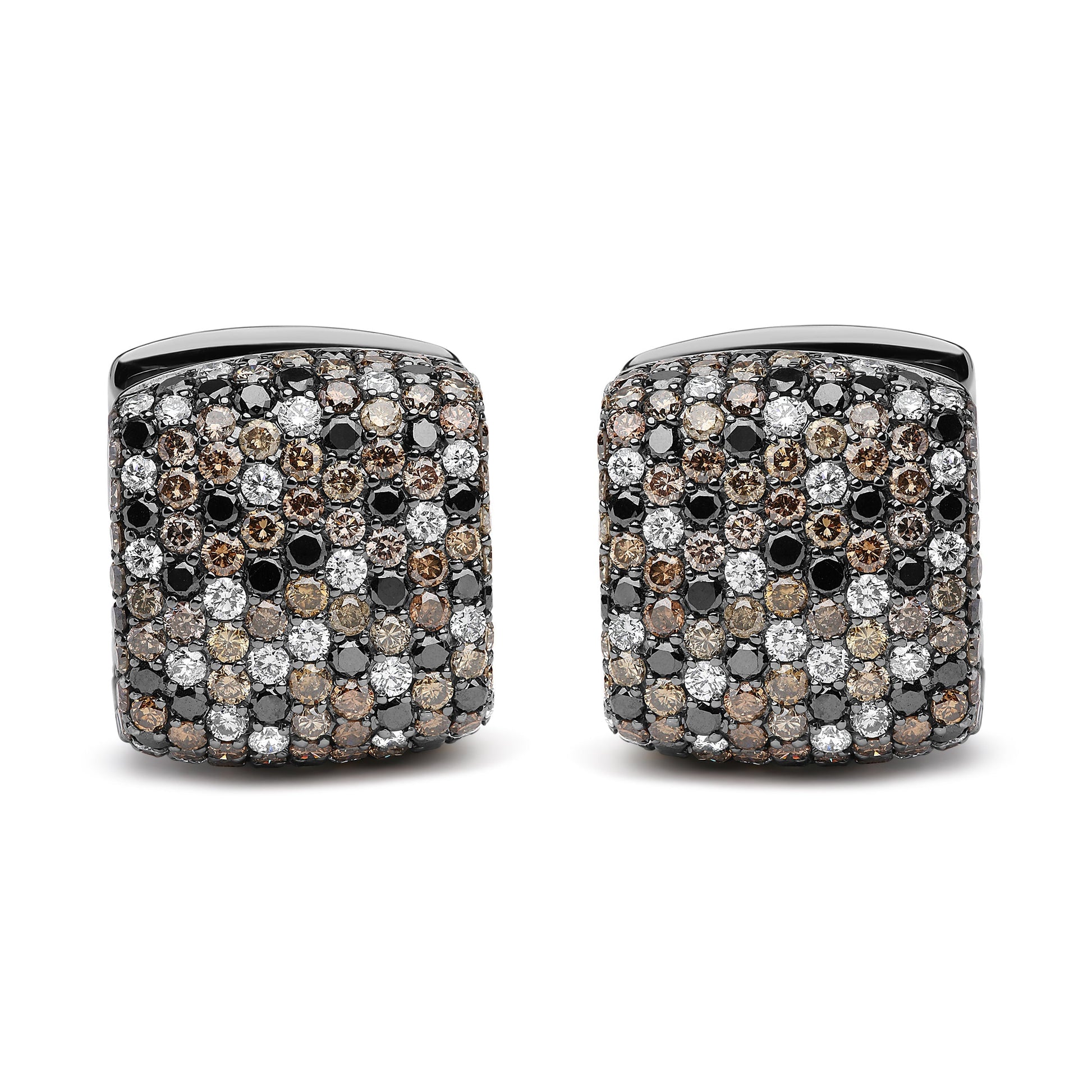 Black Rhodium Plated 18K White Gold 12 5/8 Cttw Multi Color Diamond Square Domed Huggie Hoop Earrings  (Brown, Black, G-H Color, SI1-SI2 Clarity) Bids.com