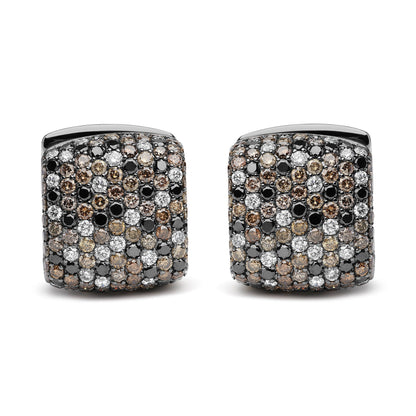 Black Rhodium Plated 18K White Gold 12 5/8 Cttw Multi Color Diamond Square Domed Huggie Hoop Earrings  (Brown, Black, G-H Color, SI1-SI2 Clarity) Bids.com