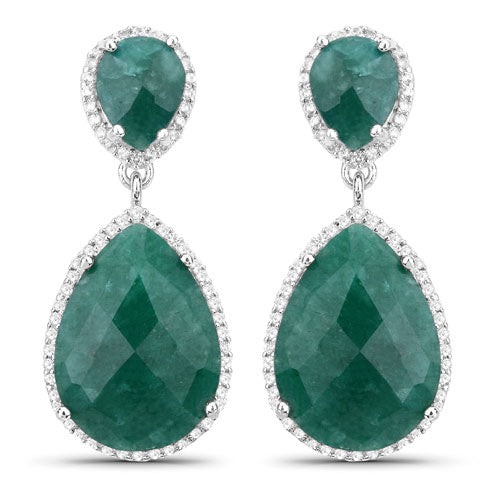 19.42 Carat Dyed Emerald and White Topaz .925 Sterling Silver Earrings Bids.com