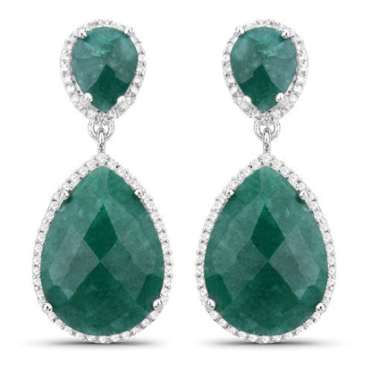 19.42 Carat Dyed Emerald and White Topaz .925 Sterling Silver Earrings Bids.com