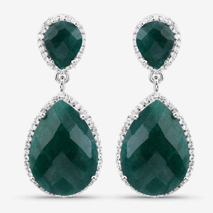 19.42 Carat Dyed Emerald and White Topaz .925 Sterling Silver Earrings Bids.com