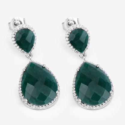 19.42 Carat Dyed Emerald and White Topaz .925 Sterling Silver Earrings Bids.com