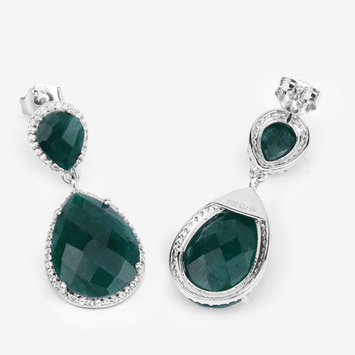 19.42 Carat Dyed Emerald and White Topaz .925 Sterling Silver Earrings Bids.com