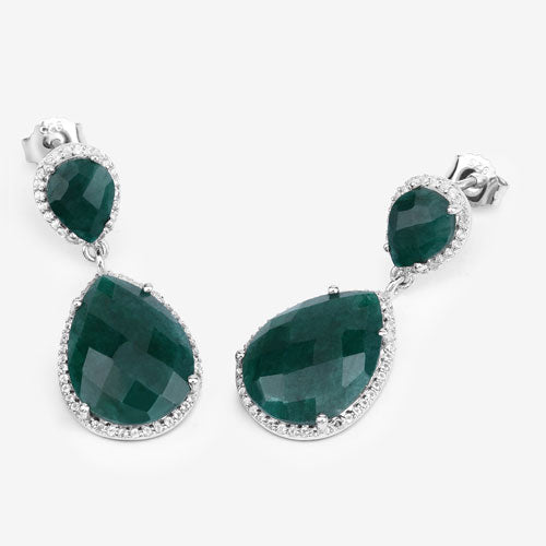 19.42 Carat Dyed Emerald and White Topaz .925 Sterling Silver Earrings Bids.com