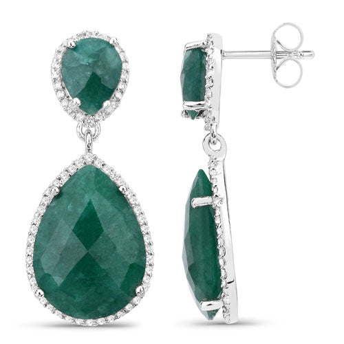 19.42 Carat Dyed Emerald and White Topaz .925 Sterling Silver Earrings Bids.com