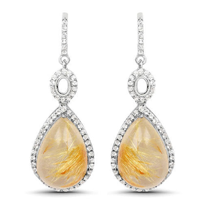 10.04 Carat Genuine Golden Rutile And White Topaz .925 Sterling Silver Earrings Bids.com