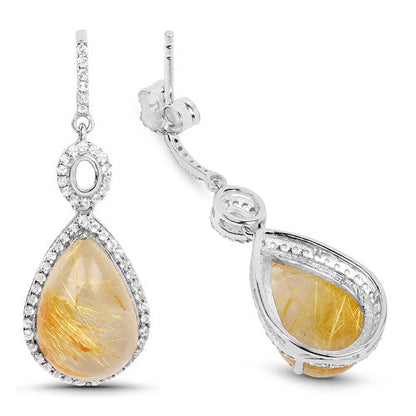 10.04 Carat Genuine Golden Rutile And White Topaz .925 Sterling Silver Earrings Bids.com