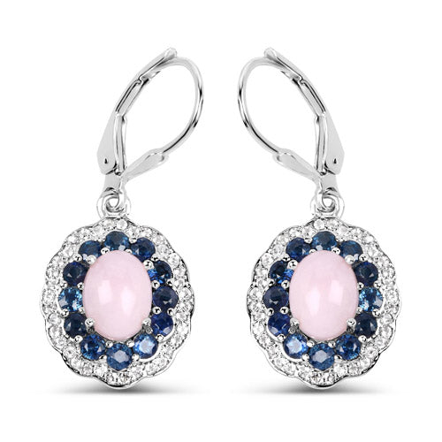 4.00 Carat Genuine Opal Pink, Blue Sapphire and White Topaz .925 Sterling Silver Earrings Bids.com