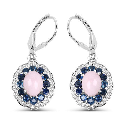 4.00 Carat Genuine Opal Pink, Blue Sapphire and White Topaz .925 Sterling Silver Earrings Bids.com