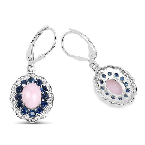 4.00 Carat Genuine Opal Pink, Blue Sapphire and White Topaz .925 Sterling Silver Earrings Bids.com