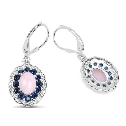 4.00 Carat Genuine Opal Pink, Blue Sapphire and White Topaz .925 Sterling Silver Earrings Bids.com