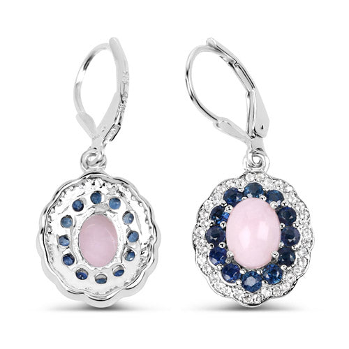 4.00 Carat Genuine Opal Pink, Blue Sapphire and White Topaz .925 Sterling Silver Earrings Bids.com
