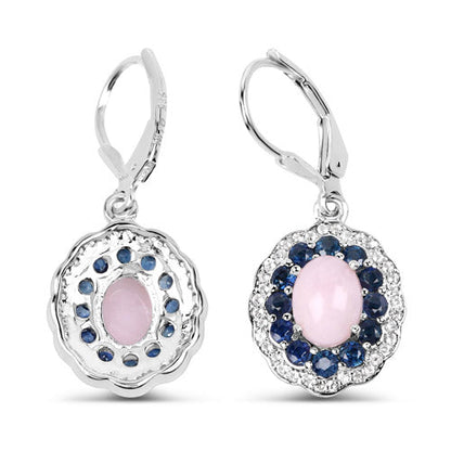 4.00 Carat Genuine Opal Pink, Blue Sapphire and White Topaz .925 Sterling Silver Earrings Bids.com