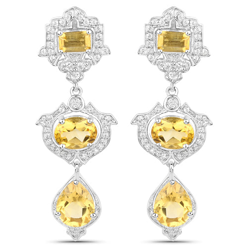 6.63 Carat Genuine Citrine and White Topaz .925 Sterling Silver Earrings Bids.com