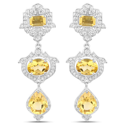 6.63 Carat Genuine Citrine and White Topaz .925 Sterling Silver Earrings Bids.com