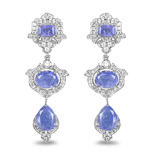 7.73 Carat Genuine Tanzanite and White Topaz .925 Sterling Silver Earrings Bids.com