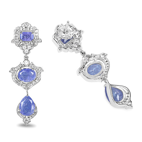 7.73 Carat Genuine Tanzanite and White Topaz .925 Sterling Silver Earrings Bids.com