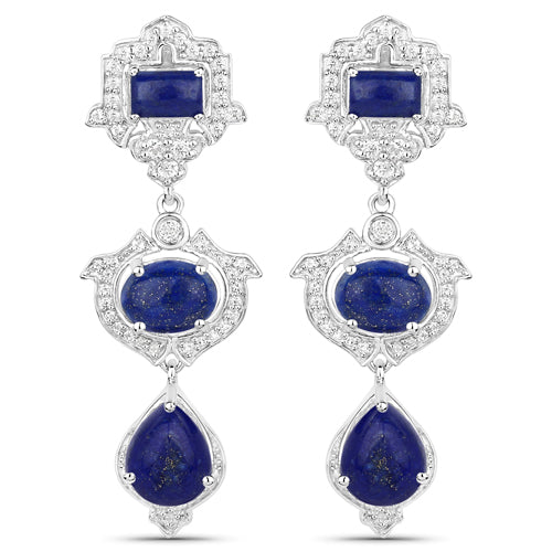 9.37 Carat Genuine Lapis and White Topaz .925 Sterling Silver Earrings Bids.com