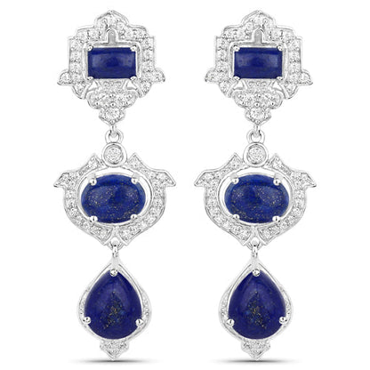 9.37 Carat Genuine Lapis and White Topaz .925 Sterling Silver Earrings Bids.com