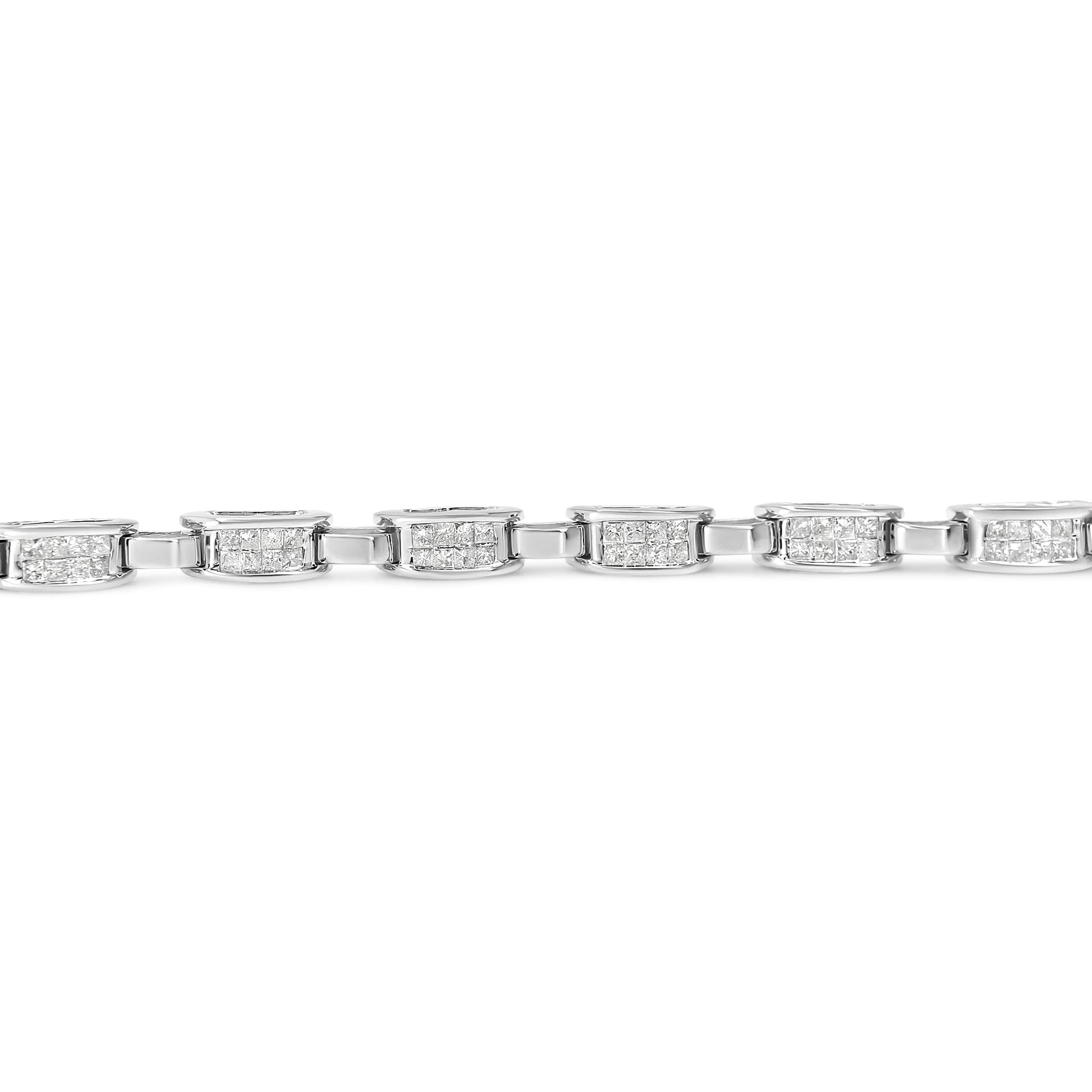 14K White Gold 2.0 Cttw Princess Cut Invisible Set Diamond Rectangular Link Bracelet (I-J Color, I1-I2 Clarity) - 7.25" Bids.com
