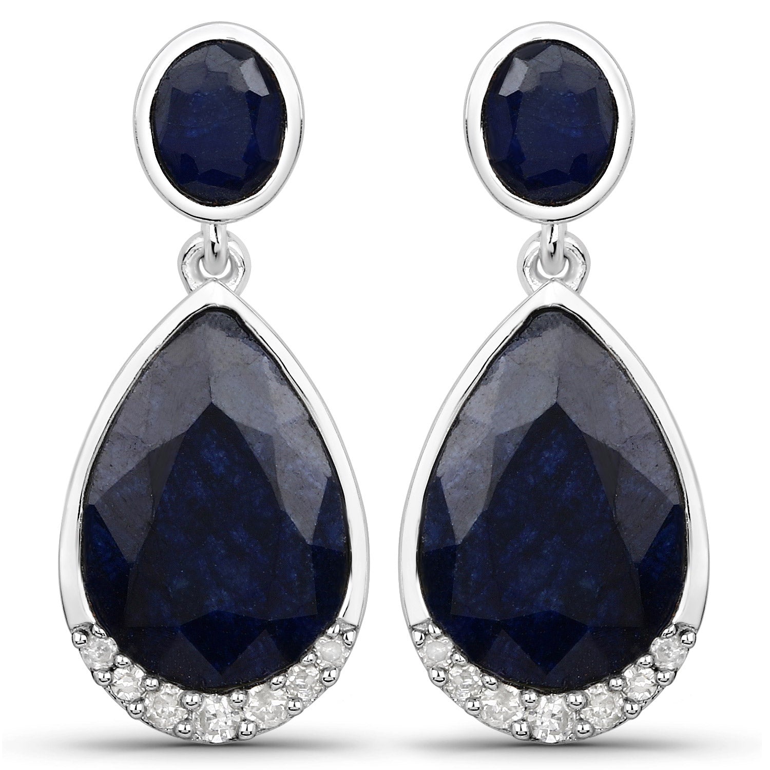 7.90 Carat Dyed Sapphire and White Diamond .925 Sterling Silver Earrings Bids.com