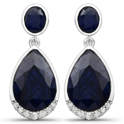 7.90 Carat Dyed Sapphire and White Diamond .925 Sterling Silver Earrings Bids.com