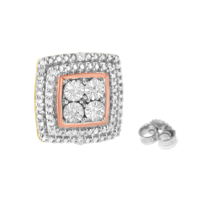 10K Yellow, White, and Rose Gold Plated Sterling Silver Diamond Accent Earrings (I-J Clarity, I3 Color) Bids.com