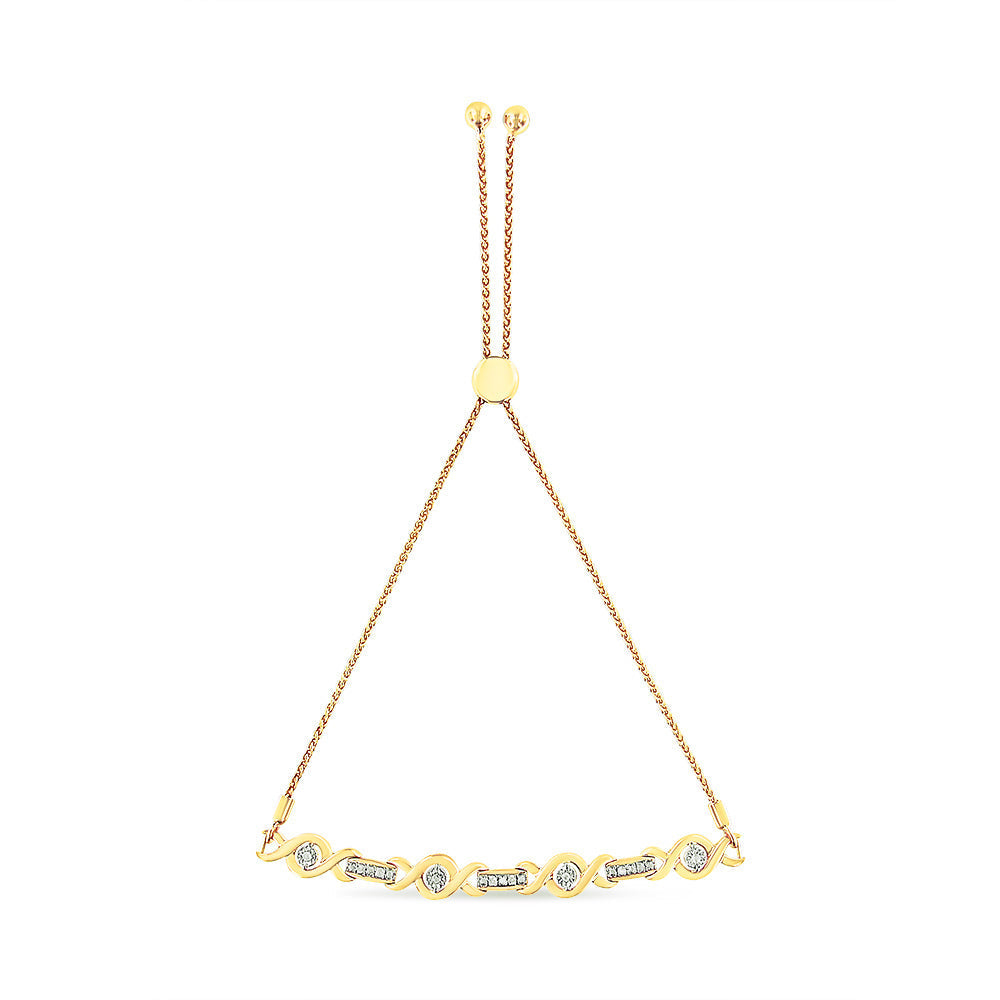 14K Yellow Gold Plated .925 Sterling Silver Channel Set Diamond Accent Twist 4â€-10â€ Adjustable Bolo Bracelet (I-J Color, I3 Clarity) Bids.com