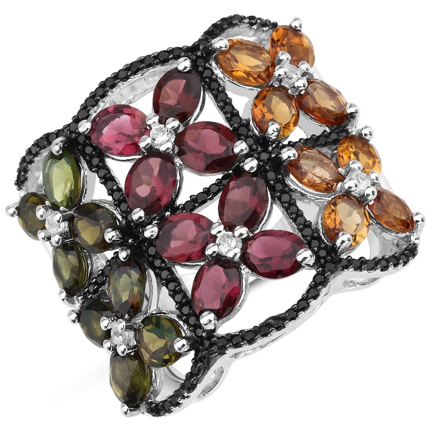 8.38 Carat Genuine Multi Tourmaline .925 Sterling Silver Ring Bids.com
