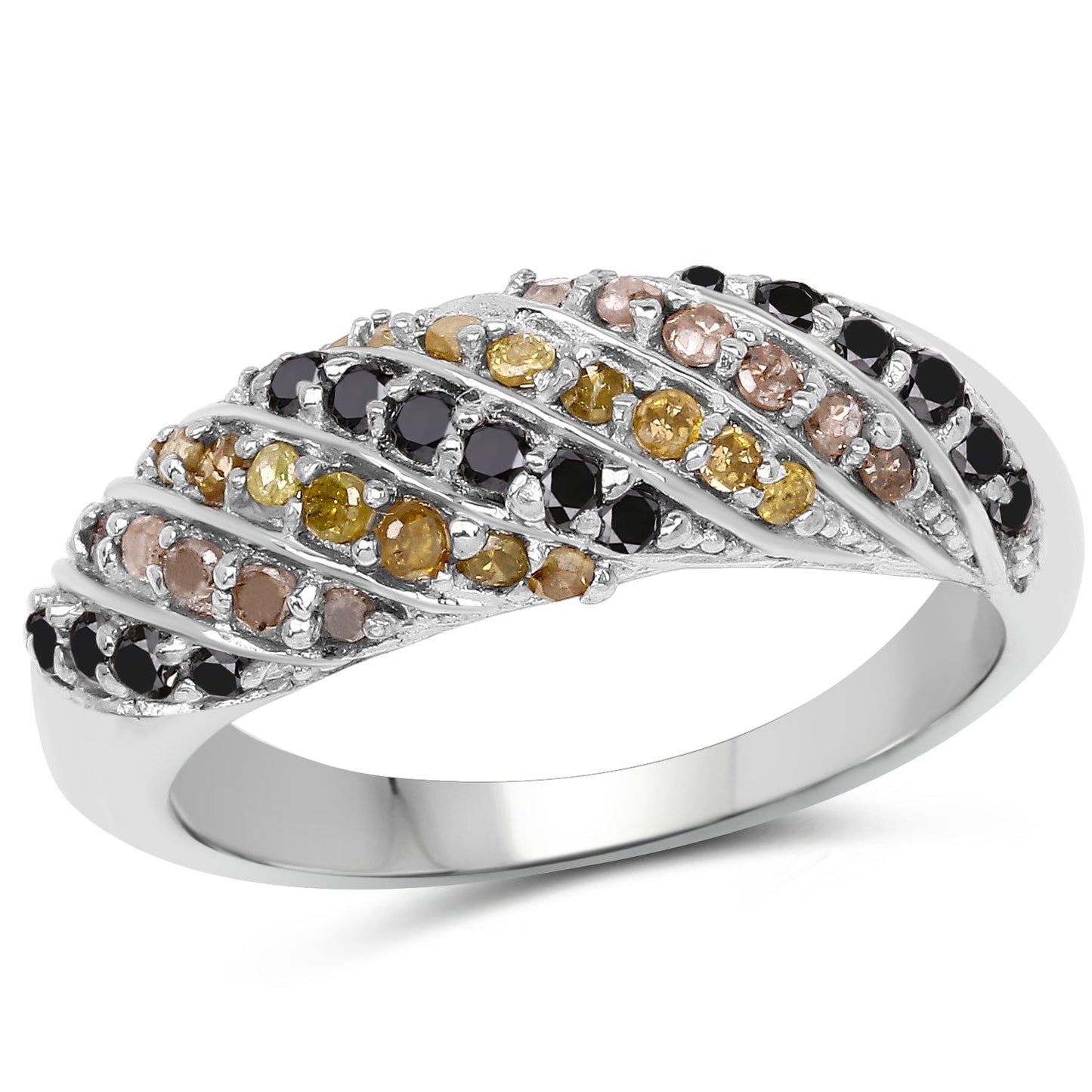 0.63 Carat Genuine Champagne Diamond, Yellow Diamond & Black Diamond .925 Sterling Silver Ring Bids.com