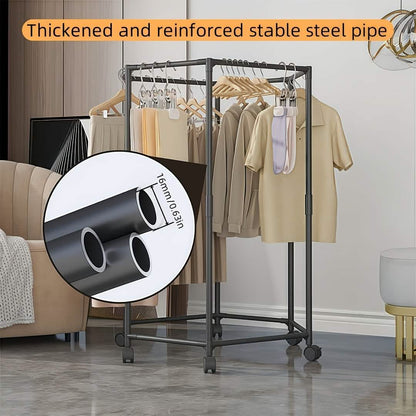 360° Rotating Freestanding Clothing Rack – Hexagonal Carbon Steel Organizer with Wheels DailySale