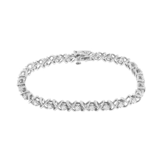 .925 Sterling Silver 1 cttw Brilliant Round-Cut Diamond "X" Link Bracelet (I-J Clarity, I2-I3 Color) - Size 7" Bids.com