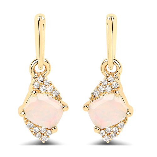 0.57 Carat Genuine Ethiopian Opal and White Diamond 14K Yellow Gold Earrings Bids.com