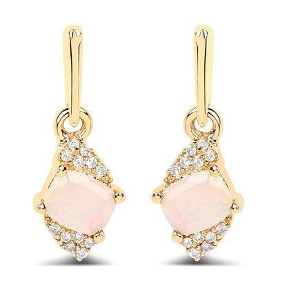 0.57 Carat Genuine Ethiopian Opal and White Diamond 14K Yellow Gold Earrings Bids.com