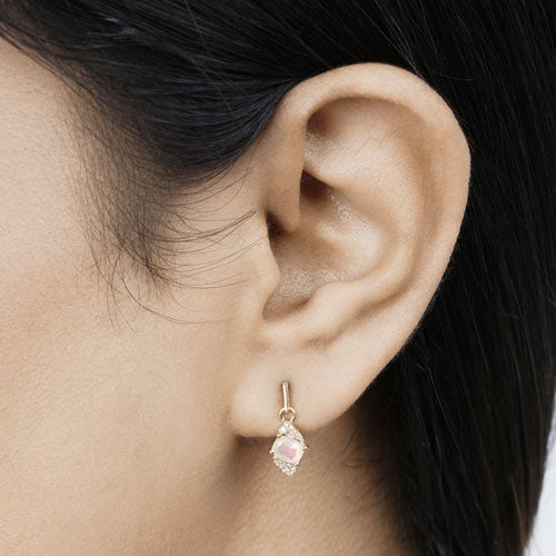 0.57 Carat Genuine Ethiopian Opal and White Diamond 14K Yellow Gold Earrings Bids.com