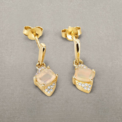 0.57 Carat Genuine Ethiopian Opal and White Diamond 14K Yellow Gold Earrings Bids.com