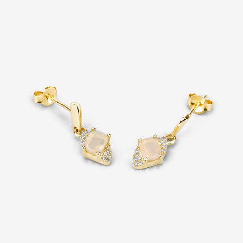 0.57 Carat Genuine Ethiopian Opal and White Diamond 14K Yellow Gold Earrings Bids.com