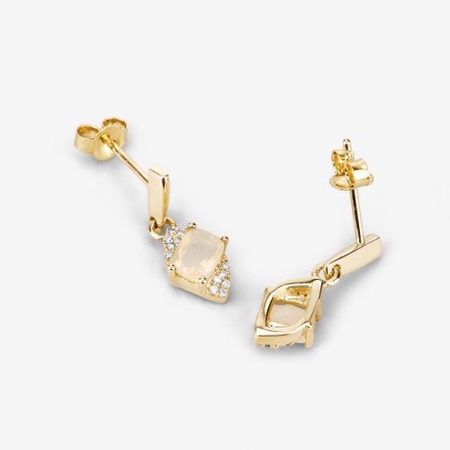 0.57 Carat Genuine Ethiopian Opal and White Diamond 14K Yellow Gold Earrings Bids.com