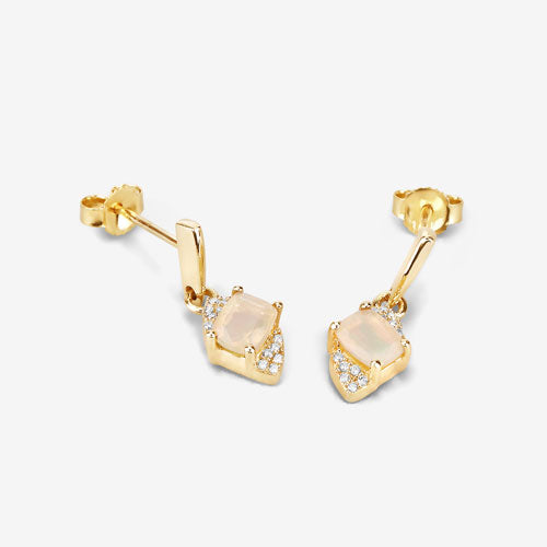 0.57 Carat Genuine Ethiopian Opal and White Diamond 14K Yellow Gold Earrings Bids.com